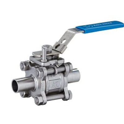 Three-piece all-in-one welded straight-through ball valve