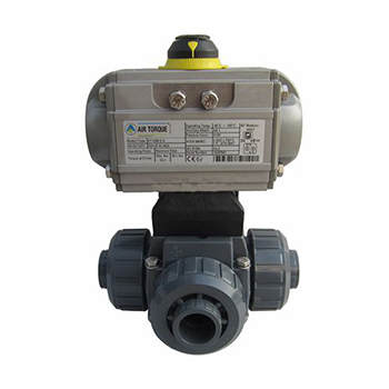 Pneumatic plastic three-way ball valve AIRTORQUE Italian actuator