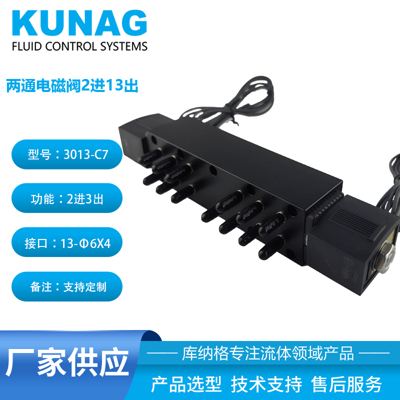 3013-C7 type long processing dual head solenoid valve with 2 in and 13 out supports customized secondary ink cartridges