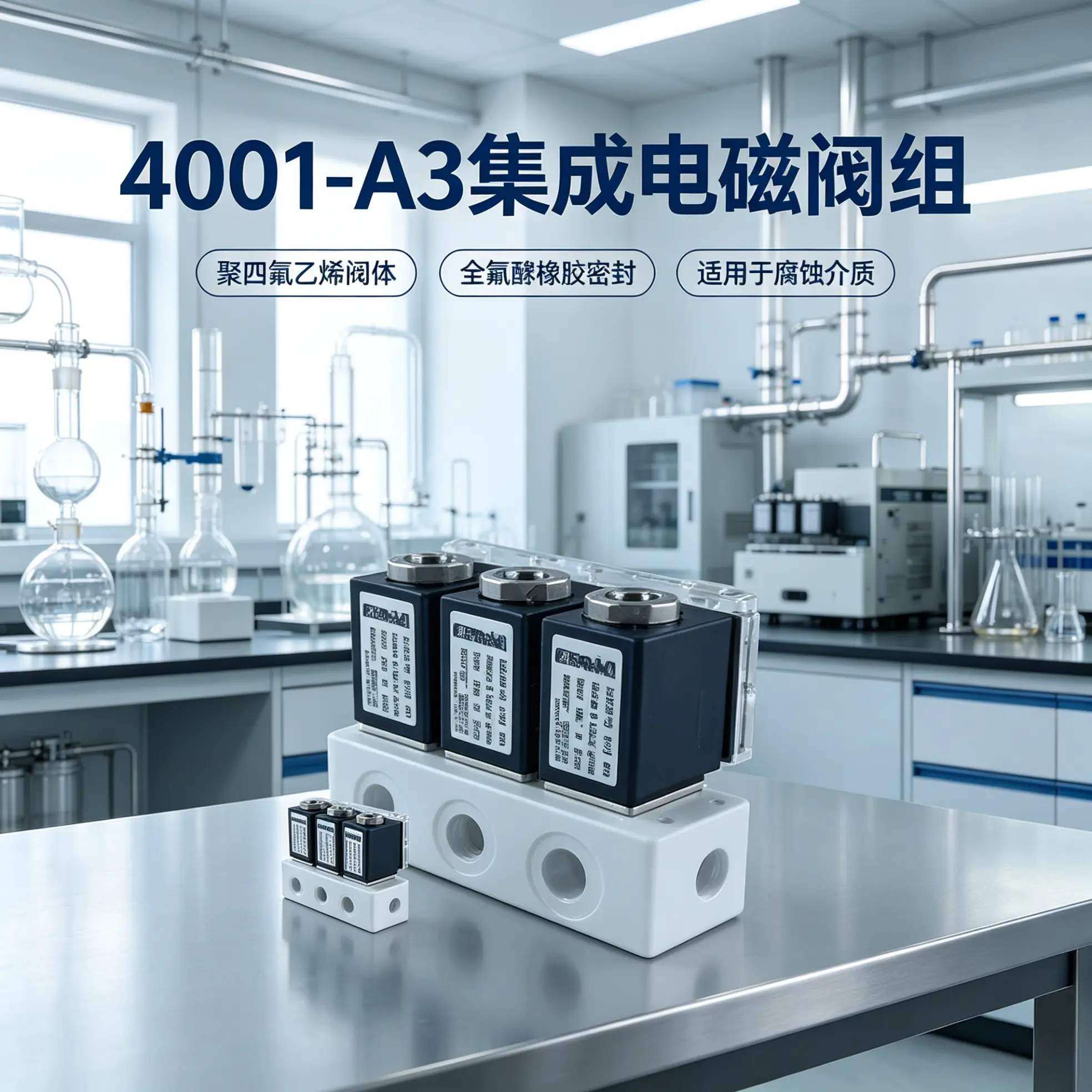 4001-A3型集成组合3个电磁阀3进1出 聚四氟乙烯PTFE