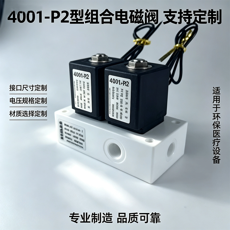 4001-P2型 PTFE组合电磁阀 | 2进1出 | 环保/医疗设备专用耐腐蚀解决方案