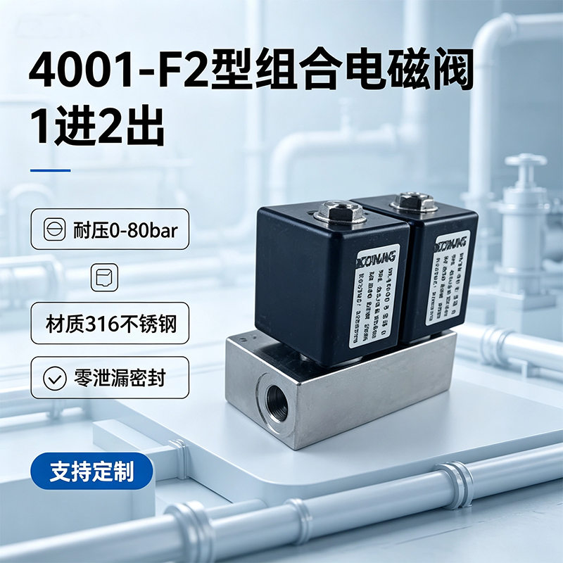 4001-F2型 1进2出高压组合电磁阀 | 316L不锈钢 | 零泄漏 | 化工/石化/蒸汽系统专用