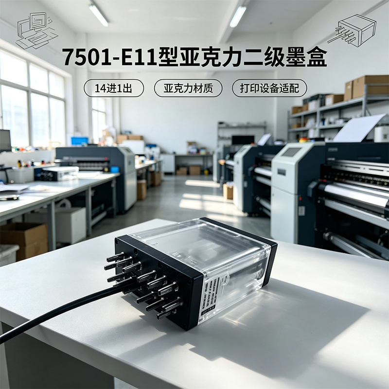 7501-E11型 亚克力透明二级墨盒 14进1出空气瓶 — 不带阀·多通道供墨·支持定制