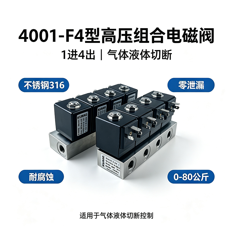 4001-F4 型高压组合电磁阀（1进4出·不锈钢316·零泄漏·0-80kg）